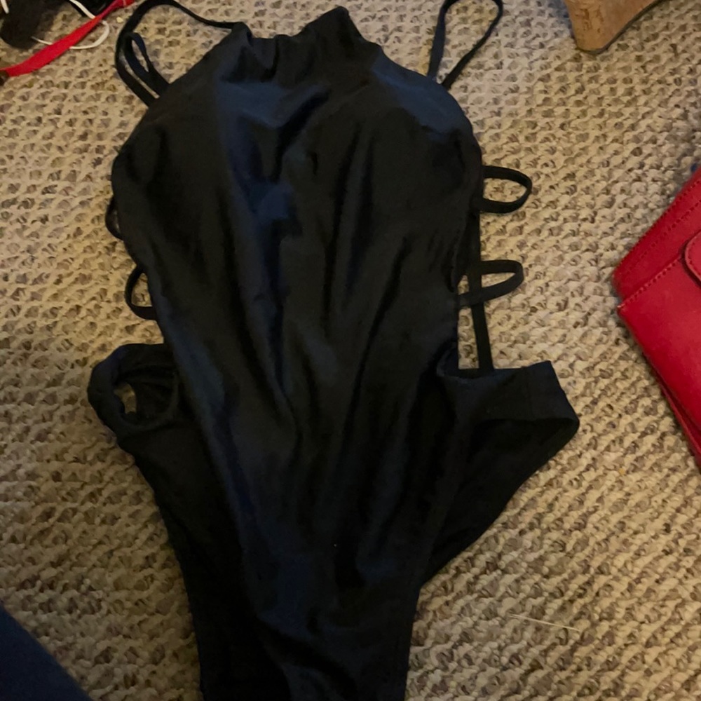 Black one piece bathing suit size large